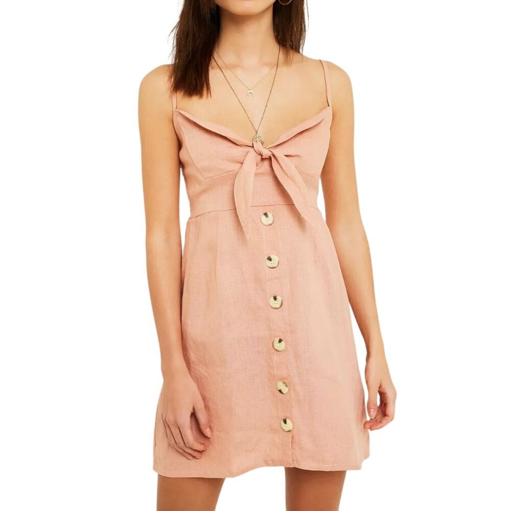 Faithful the Brand Rodeo 100% Linen Button Front Sleeveless Tie-Front Mini Dress